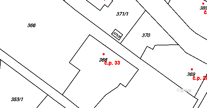 Pudlov 33, Bohumín na parcele st. 368 v KÚ Pudlov, Katastrální mapa