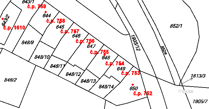 Předměstí 754, Svitavy na parcele st. 648 v KÚ Svitavy-předměstí, Katastrální mapa