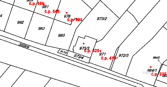 Bosonohy 625, Brno na parcele st. 973/3 v KÚ Bosonohy, Katastrální mapa