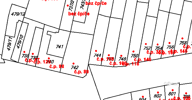 Maloměřice 108, Brno na parcele st. 744 v KÚ Maloměřice, Katastrální mapa