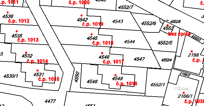 Komín 1017, Brno na parcele st. 4546 v KÚ Komín, Katastrální mapa