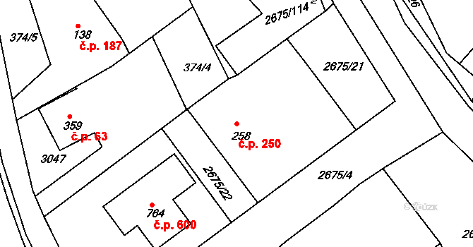 Černilov 250 na parcele st. 258 v KÚ Černilov, Katastrální mapa