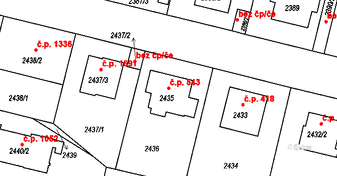 Braník 543, Praha na parcele st. 2435 v KÚ Braník, Katastrální mapa