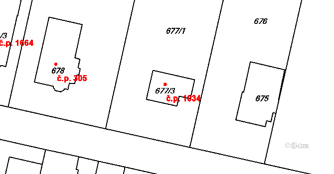 Kunratice 1034, Praha na parcele st. 677/3 v KÚ Kunratice, Katastrální mapa