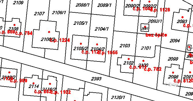Suchdol 1055, Praha na parcele st. 2104/2 v KÚ Suchdol, Katastrální mapa