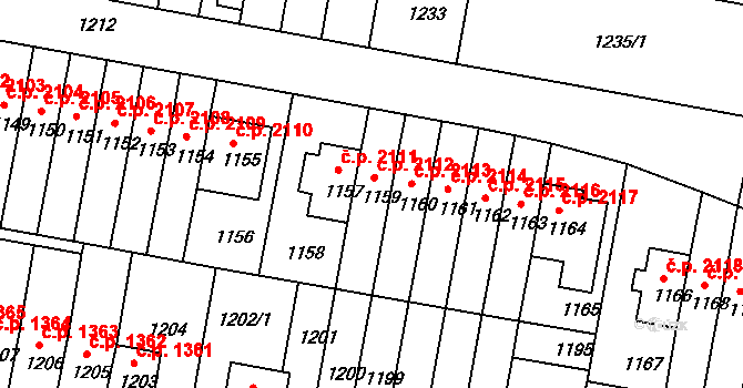 Záběhlice 2112, Praha na parcele st. 1159 v KÚ Záběhlice, Katastrální mapa