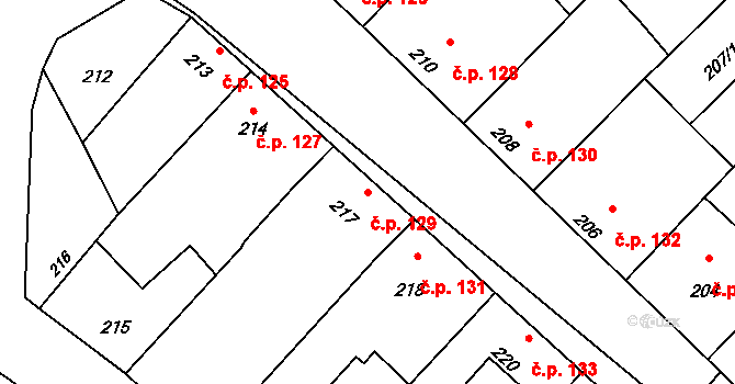 Jevišovka 129 na parcele st. 217 v KÚ Jevišovka, Katastrální mapa