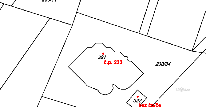 Kluk 233, Poděbrady na parcele st. 321 v KÚ Kluk, Katastrální mapa
