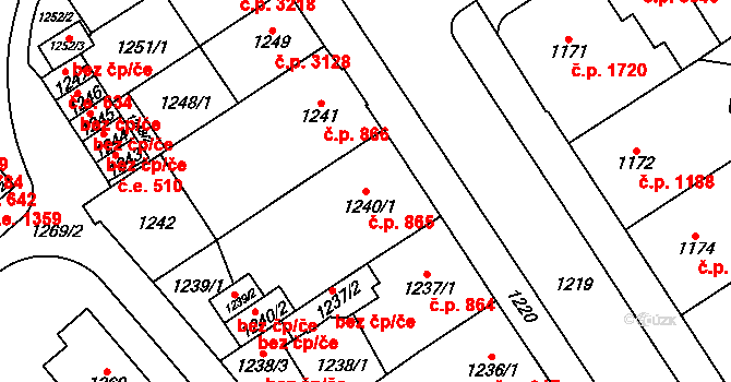 Chomutov 865 na parcele st. 1240/1 v KÚ Chomutov I, Katastrální mapa