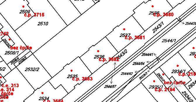 Chomutov 3682 na parcele st. 2536 v KÚ Chomutov II, Katastrální mapa