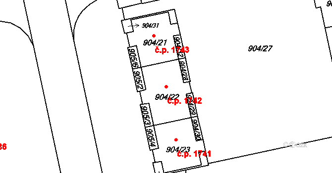 Nové Město 1742, Karviná na parcele st. 904/22 v KÚ Karviná-město, Katastrální mapa