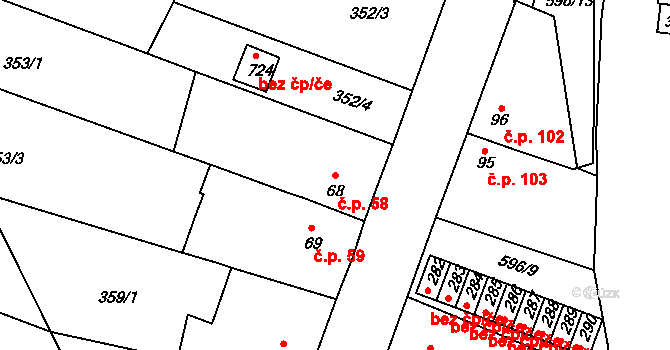 Přední Ptákovice 58, Strakonice na parcele st. 68 v KÚ Přední Ptákovice, Katastrální mapa