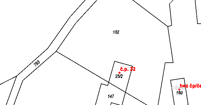 Lhota 32, Chuchelna na parcele st. 25/2 v KÚ Lhota Komárov, Katastrální mapa