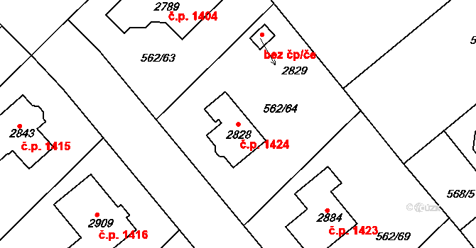 Neratovice 1424 na parcele st. 2828 v KÚ Neratovice, Katastrální mapa