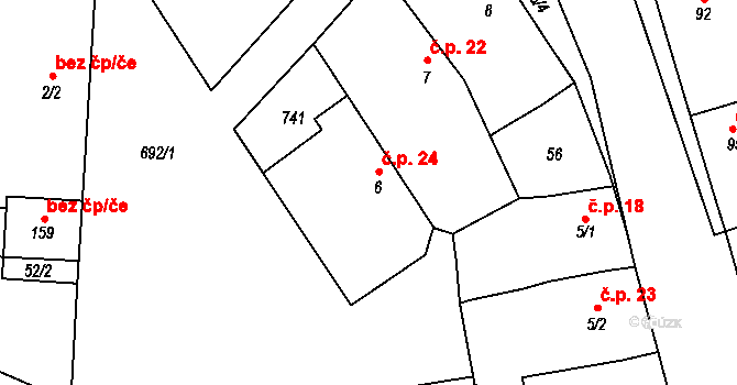 Rejšice 24, Smilovice na parcele st. 6 v KÚ Rejšice, Katastrální mapa