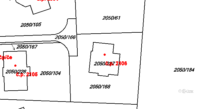 Pelhřimov 2106 na parcele st. 2050/227 v KÚ Pelhřimov, Katastrální mapa
