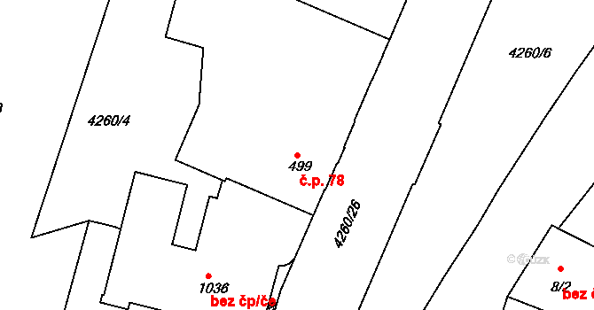 Moravské Budějovice 78 na parcele st. 499 v KÚ Moravské Budějovice, Katastrální mapa