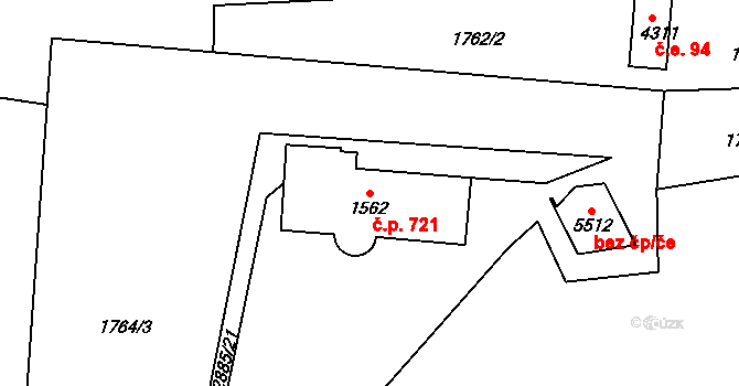 Nové Město 721, Rokycany na parcele st. 1562 v KÚ Rokycany, Katastrální mapa