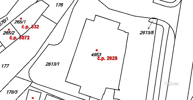 Dvůr Králové nad Labem 2928 na parcele st. 4953 v KÚ Dvůr Králové nad Labem, Katastrální mapa