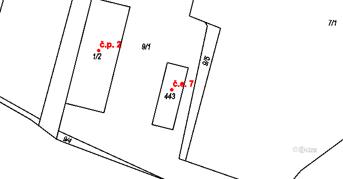 Brandýs nad Orlicí 7 na parcele st. 443 v KÚ Brandýs nad Orlicí, Katastrální mapa