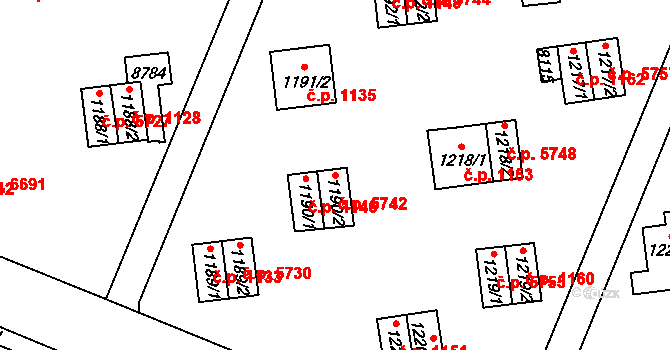 Zlín 5742 na parcele st. 1190/2 v KÚ Zlín, Katastrální mapa