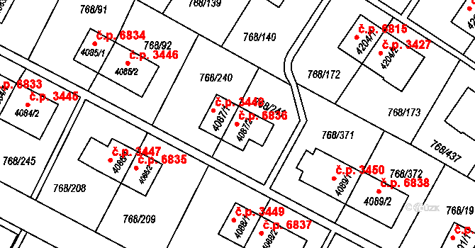Zlín 6836 na parcele st. 4087/2 v KÚ Zlín, Katastrální mapa