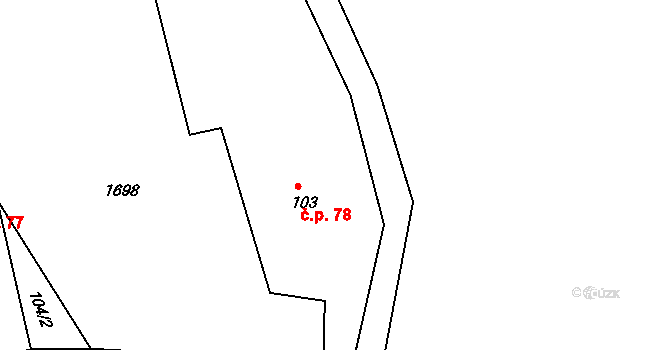Křečovice 78 na parcele st. 103 v KÚ Křečovice u Neveklova, Katastrální mapa