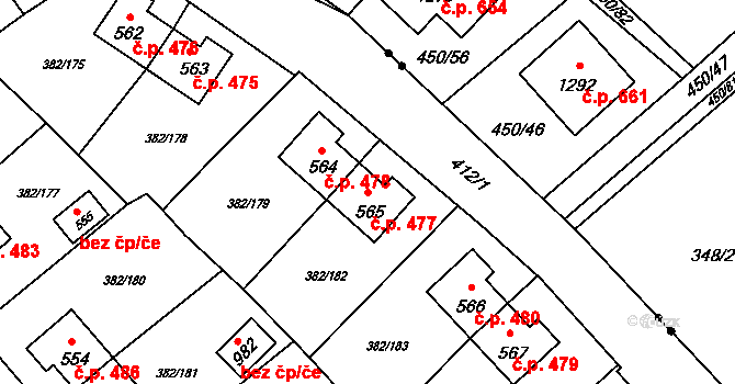 Muglinov 477, Ostrava na parcele st. 565 v KÚ Muglinov, Katastrální mapa