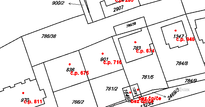 Luhačovice 716 na parcele st. 901 v KÚ Luhačovice, Katastrální mapa
