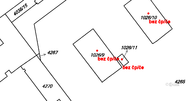 Kyjov 38735172 na parcele st. 1026/9 v KÚ Kyjov, Katastrální mapa
