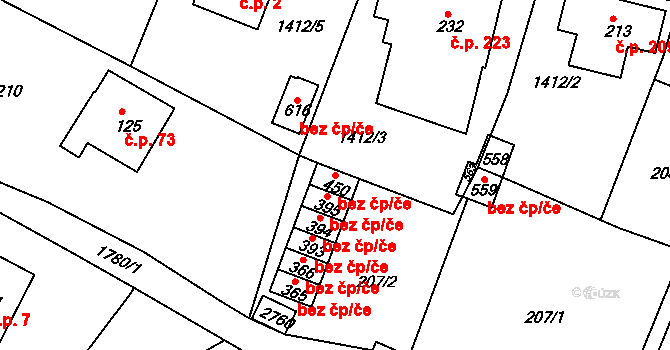 Dolní Branná 41048172 na parcele st. 450 v KÚ Dolní Branná, Katastrální mapa