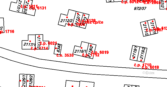 Zlín 1712 na parcele st. 2118/1 v KÚ Zlín, Katastrální mapa