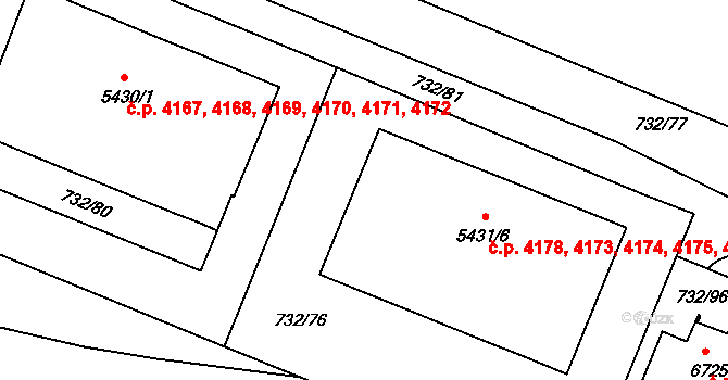 Zlín 4173,4174,4175,4176, na parcele st. 5431/6 v KÚ Zlín, Katastrální mapa