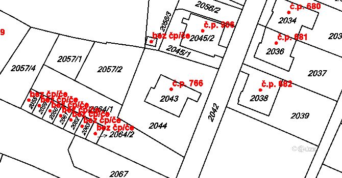 Vítkov 766 na parcele st. 2043 v KÚ Vítkov, Katastrální mapa