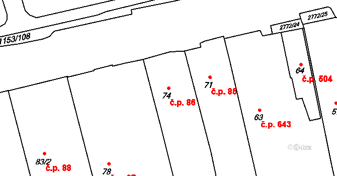 Kylešovice 86, Opava na parcele st. 74 v KÚ Kylešovice, Katastrální mapa