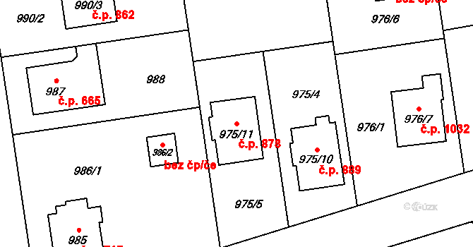 Kylešovice 878, Opava na parcele st. 975/11 v KÚ Kylešovice, Katastrální mapa