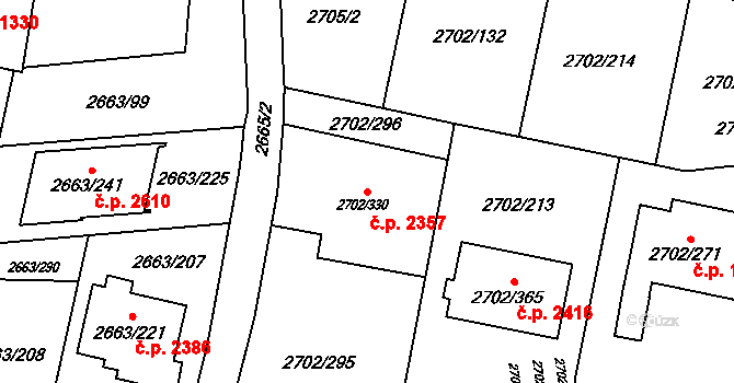 Předměstí 2357, Opava na parcele st. 2702/330 v KÚ Opava-Předměstí, Katastrální mapa