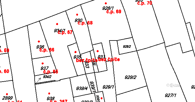 Jirkov 45029172 na parcele st. 931 v KÚ Jirkov, Katastrální mapa