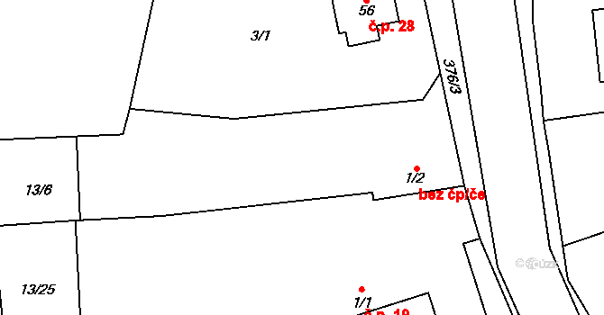 Kolomuty 48843172 na parcele st. 1/2 v KÚ Kolomuty, Katastrální mapa