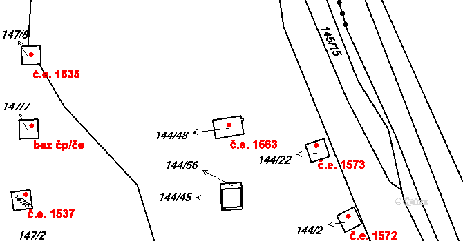 Červený Hrádek 1563, Jirkov na parcele st. 144/48 v KÚ Červený Hrádek u Jirkova, Katastrální mapa
