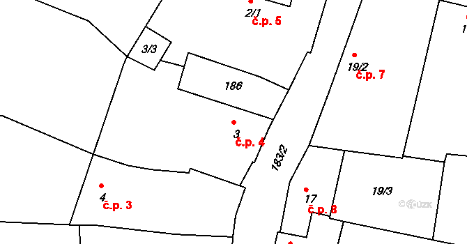 Milá 4, Bečov na parcele st. 3 v KÚ Milá, Katastrální mapa