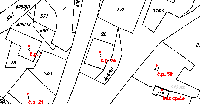 Trpišov 25, Slatiňany na parcele st. 1 v KÚ Trpišov, Katastrální mapa