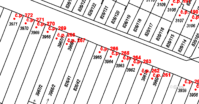 Václavské Předměstí 266, Písek na parcele st. 3965 v KÚ Písek, Katastrální mapa