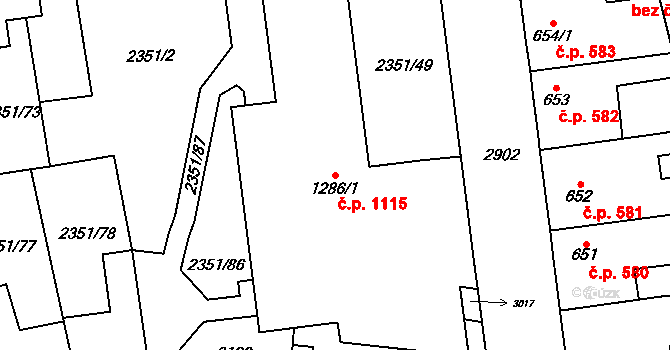 Choceň 1115 na parcele st. 1286/1 v KÚ Choceň, Katastrální mapa