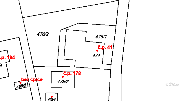 Mistřovice 41, Český Těšín na parcele st. 474 v KÚ Mistřovice, Katastrální mapa