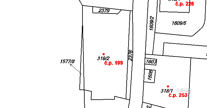 Hanušovice 199 na parcele st. 319/2 v KÚ Hanušovice, Katastrální mapa