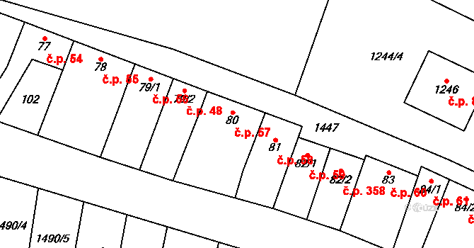 Kostelec nad Labem 57 na parcele st. 80 v KÚ Kostelec nad Labem, Katastrální mapa