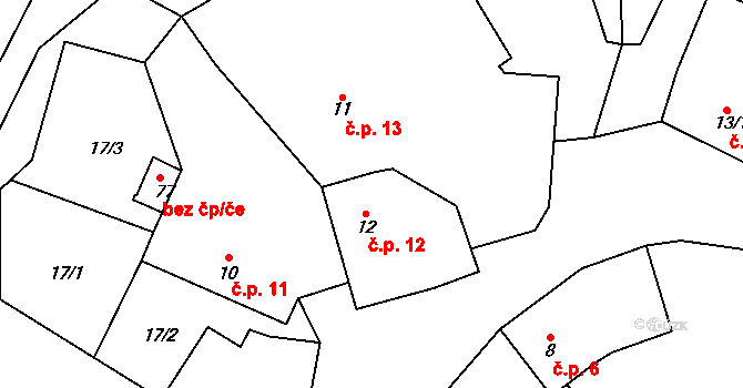 Chmelná 12, Sušice na parcele st. 12 v KÚ Velká Chmelná, Katastrální mapa