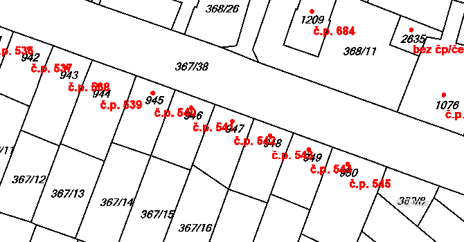 Sušice II 542, Sušice na parcele st. 947 v KÚ Sušice nad Otavou, Katastrální mapa