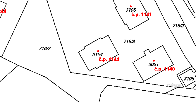 Sušice II 1144, Sušice na parcele st. 3104 v KÚ Sušice nad Otavou, Katastrální mapa